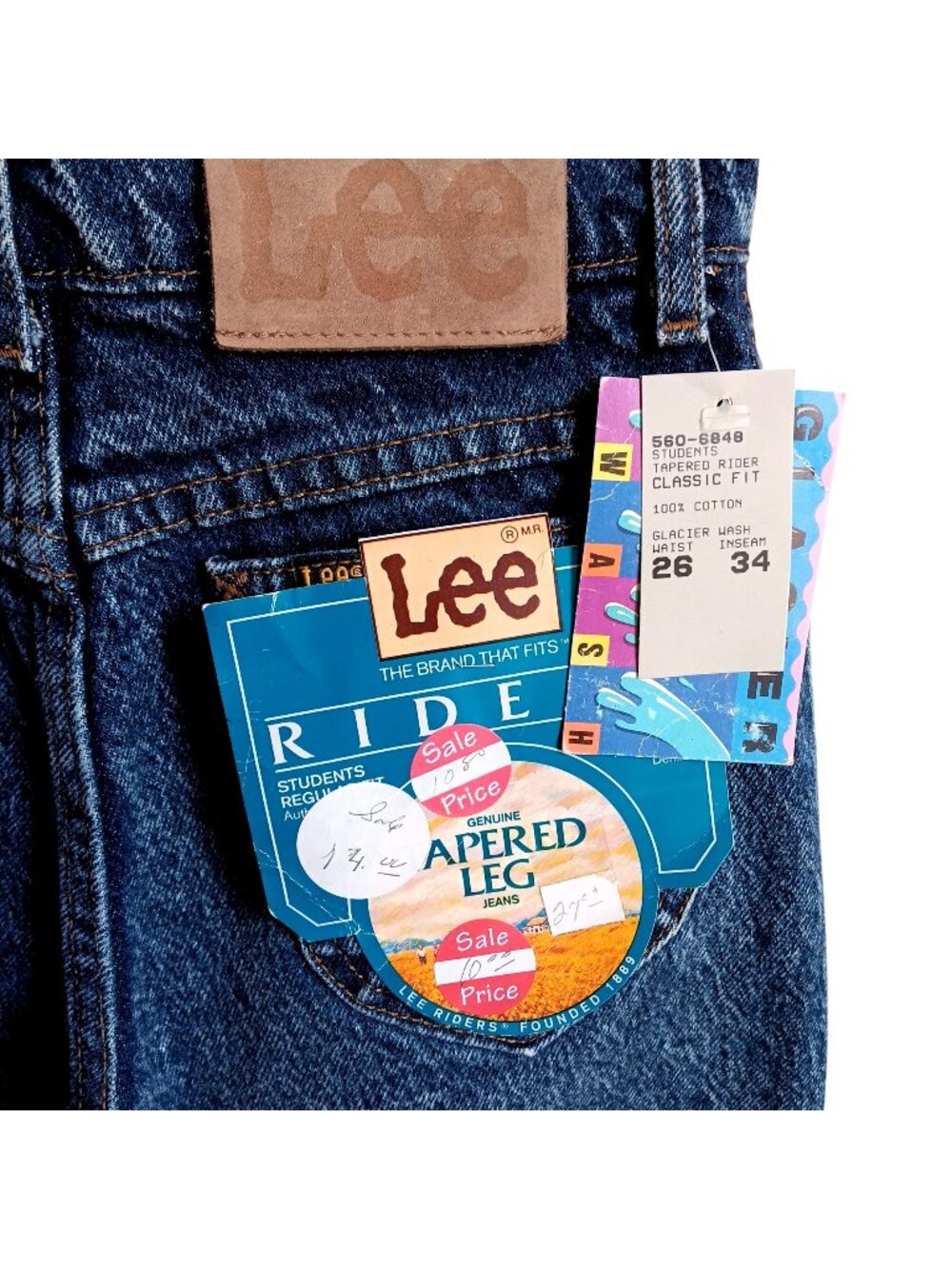 Vintage Jeans 26x34 Acid Glacier Lee 1980's RIDERS TAPERED LEG DENIM NEW NWT